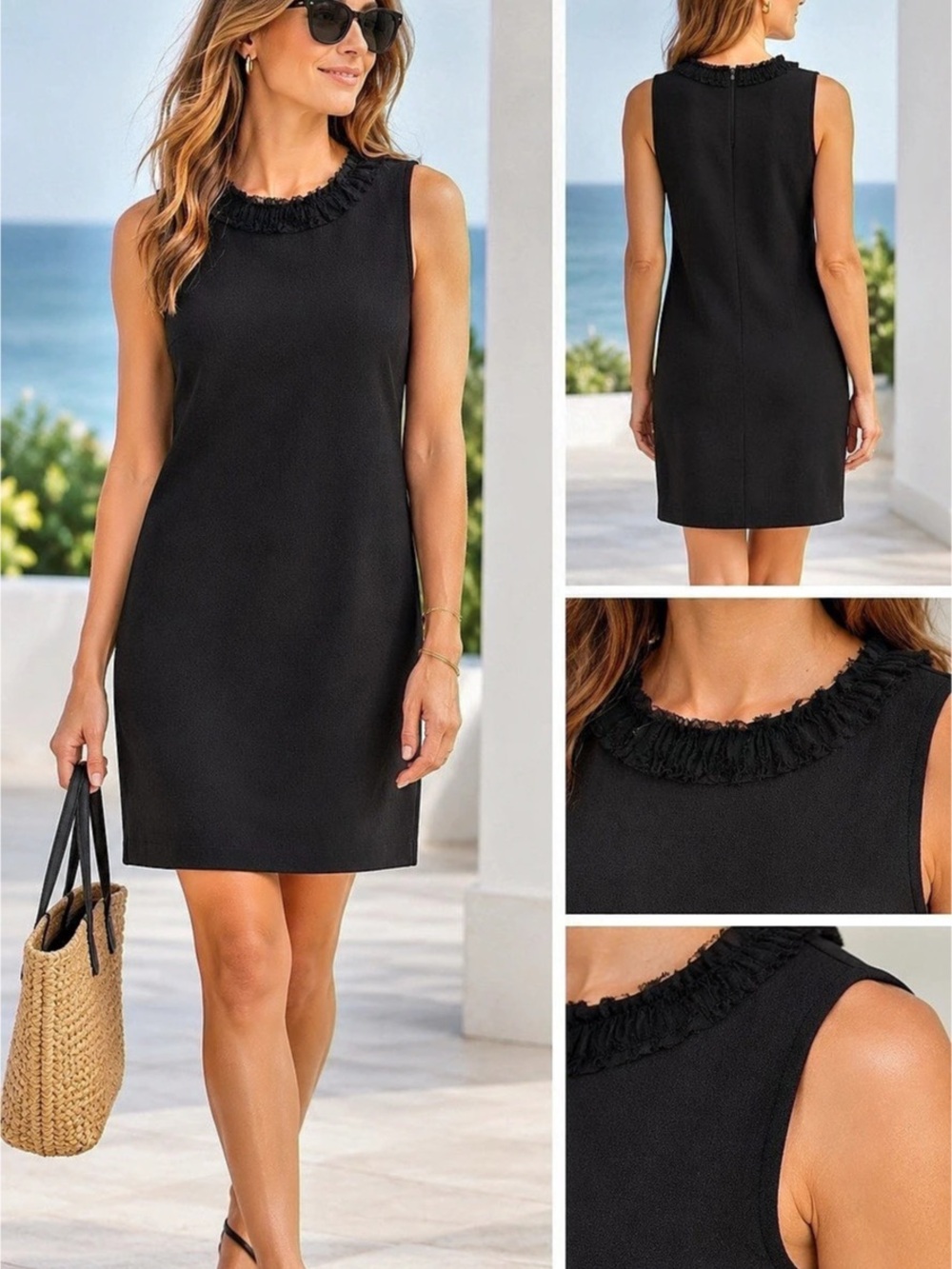 Liz Claiborne Black Ruffle Neck Mini Dress Size 16 NWT